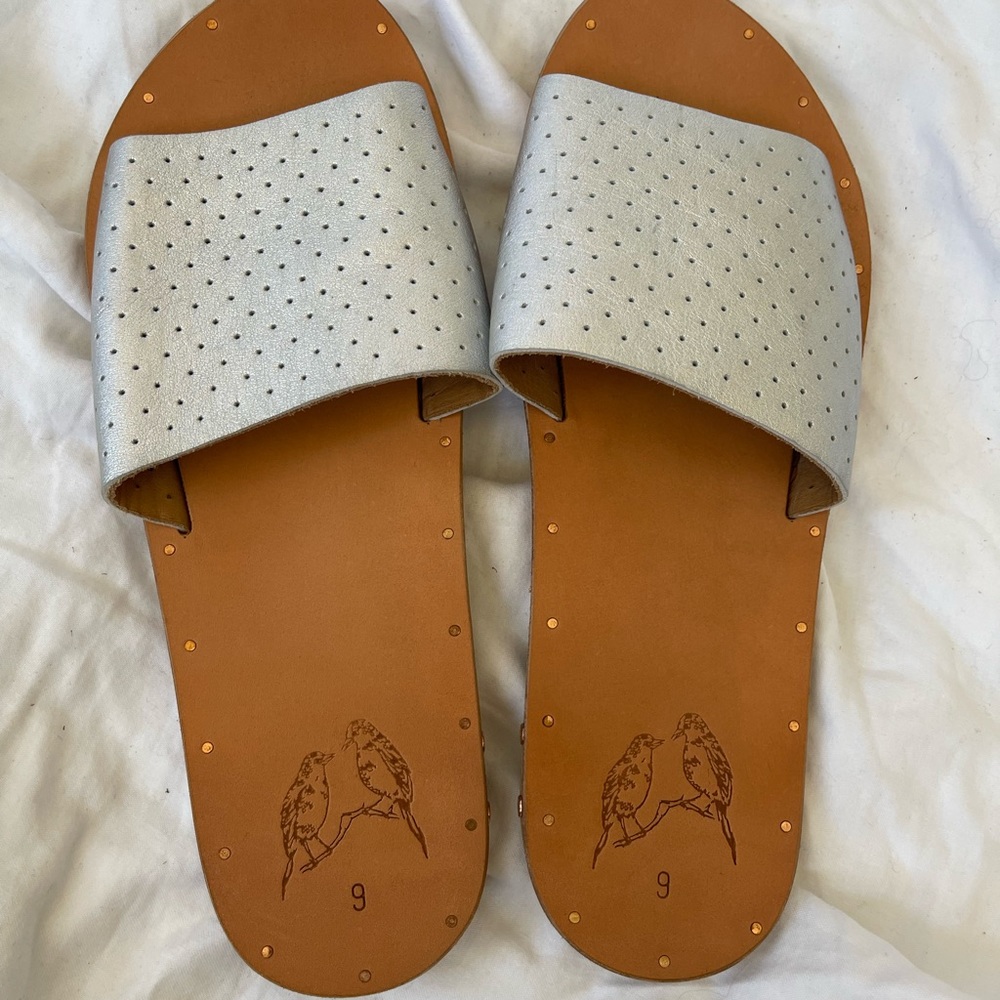 BEEK Mockingbird Slide Sandal in perforated silver